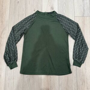 🌺 MIHOLL Women’s Green Long Sleeve Top with Lace Sleeves Size M